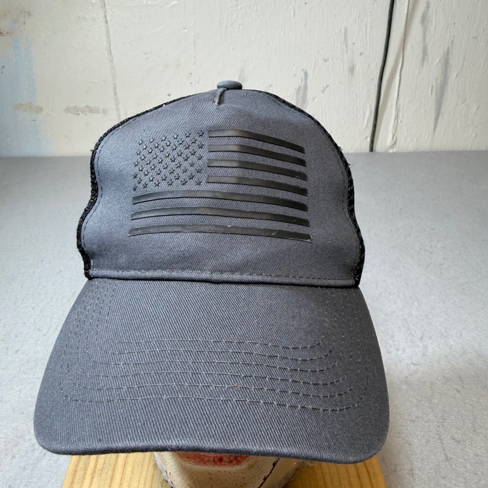 RongJun Gray Mesh Trucker Hat American‎ Flag Embroidered Snapback Adjustable